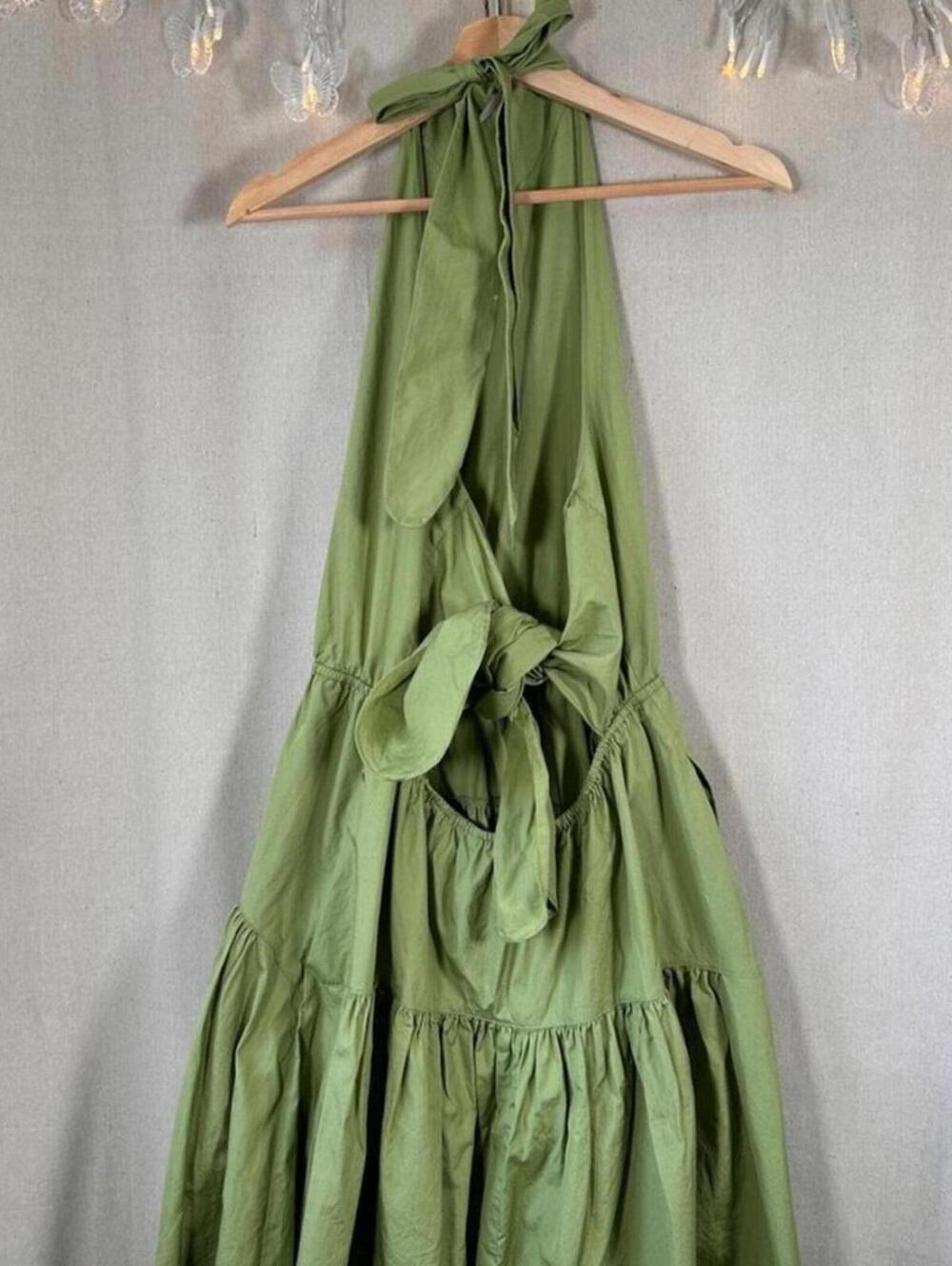 Vince Green Halter Midi Dress with Tie Back – Size L Summer Festival Party - Picture 5 of 8